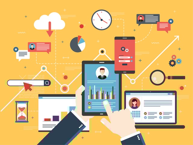 Technology icons connected in a managed services provider plan