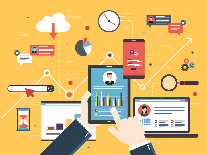 Technology icons connected in a managed services provider plan